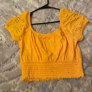 yellow off the shoulder crop top
